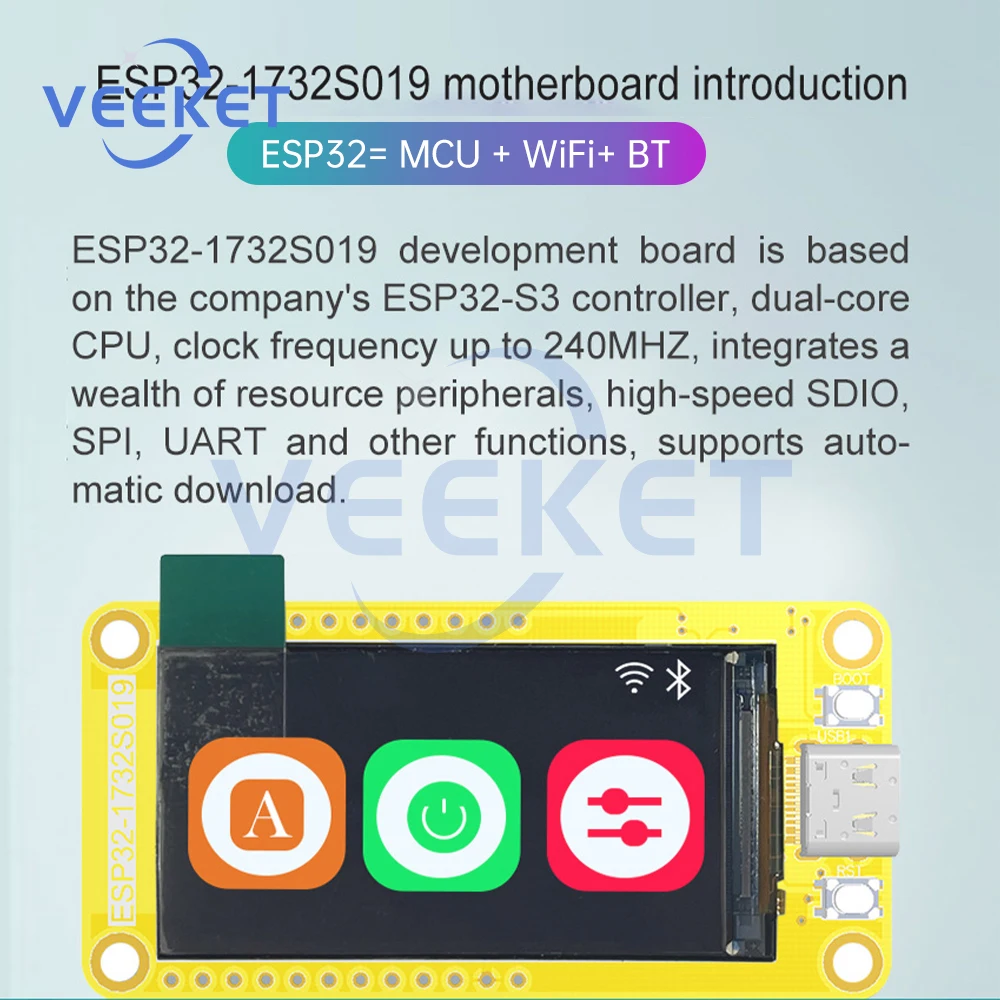 Placa de desenvolvimento ESP32-S3 LCD TFT Módulo IPS WIFI + Bluetooth 8M PSRAM 16M Flash Tipo-C Interface