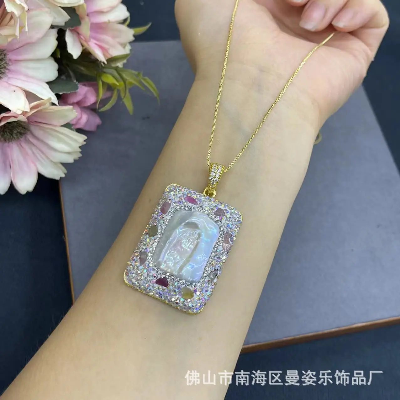 DIY accessories Natural square baroque pearl necklace inlaid with tourmaline retro popular collarbone chain jewelry natural ston