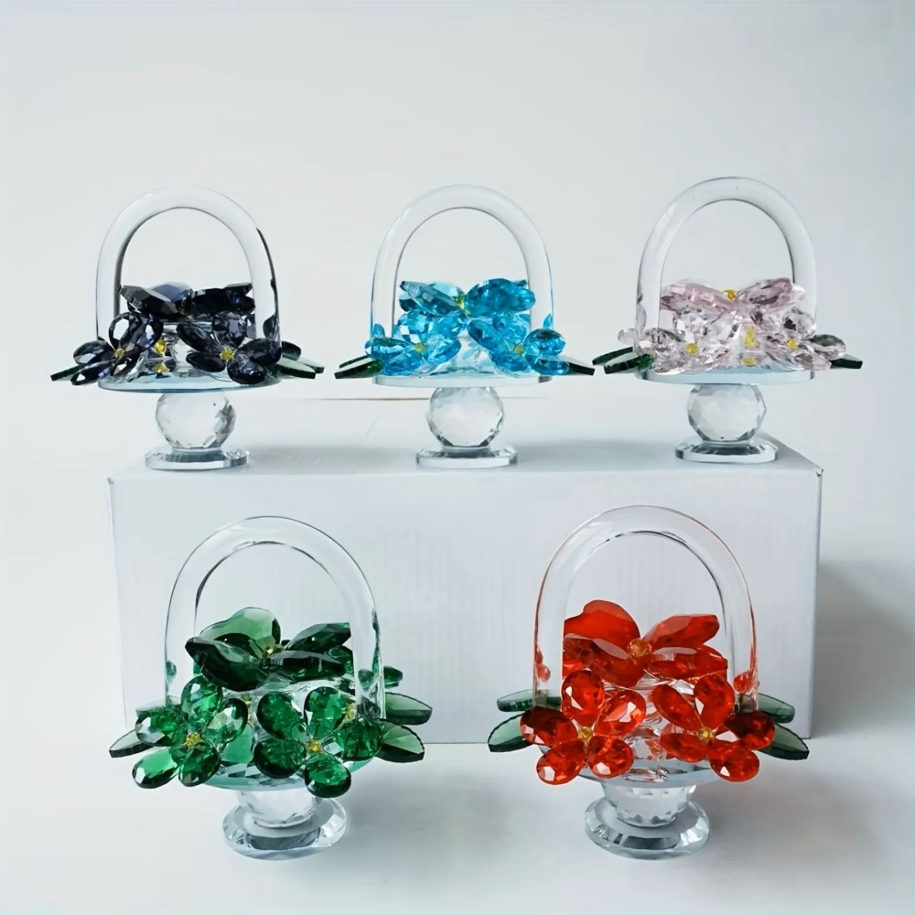 Crystal Blossom Basket Ornament - Elegant Home Decor for Coffee Table, Bedroom Dresser, Gift for Housewarming, Wedding, Birthday