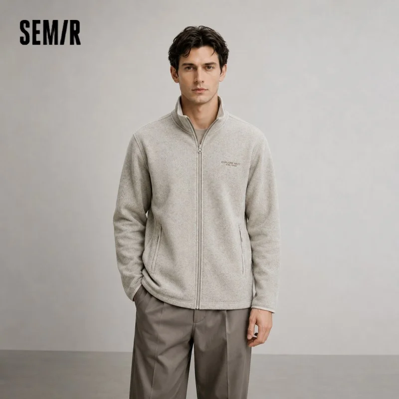 Semir Jacket Men Antistatic Heather Knit Zip Stand Collar 2025 Autumn Winter Embroidery Top Casual Fashion Menswear Clothing