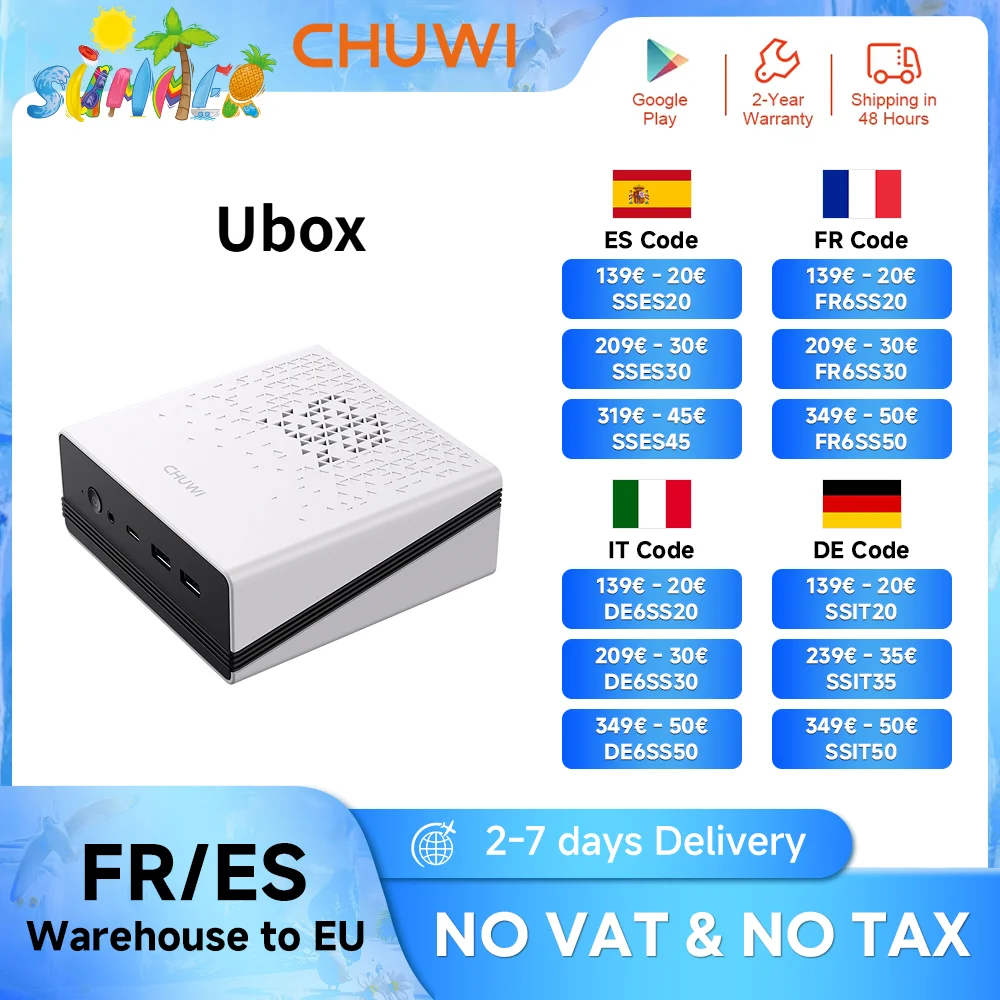 CHUWI UBox Mini PC AMD Ryzen 5 6600H 16GB DDR5 512GB SSD Windows 11 Pro 4K 144Hz décording WiFi 6 BT 5.2 étendre M.2 1T * 2 650g