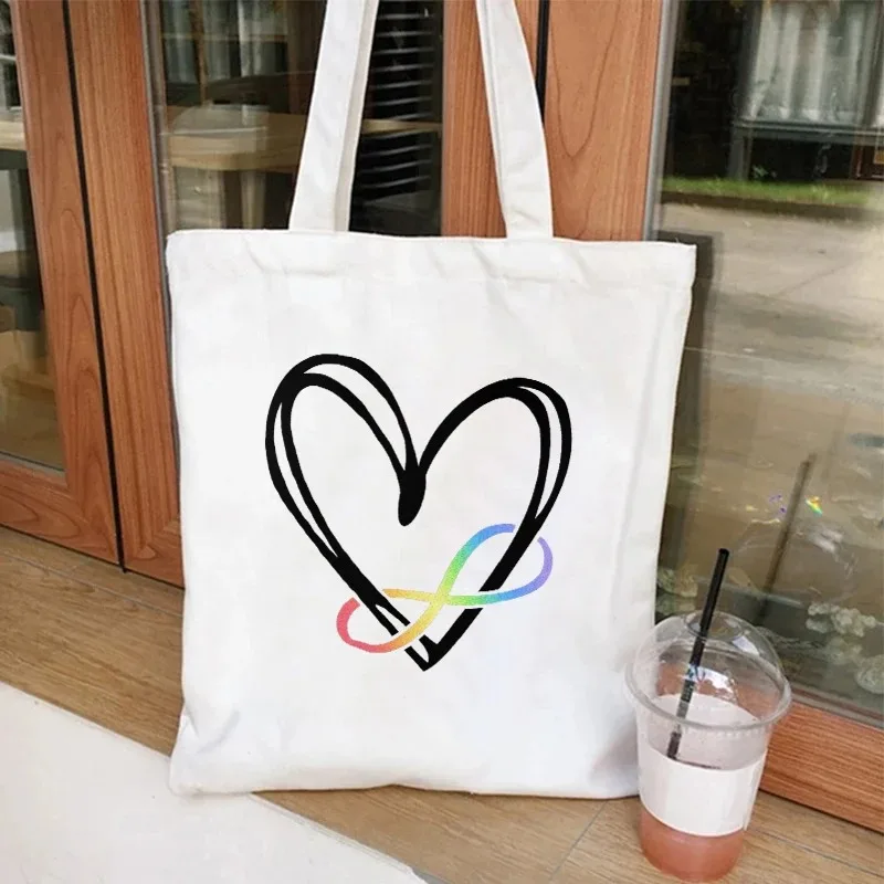 Heart Infinity Pattern Canvas Tote Bag Fashionable Shoulder Bag Stylish Accessory for Daily Use Shopping Shopping Bags