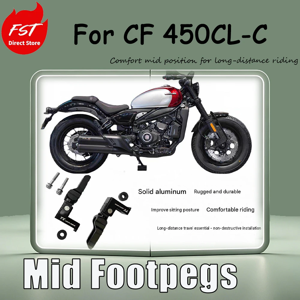 For CF 450CL-C, the accessory aluminum mid-mounted footrest has been rearward shifted and can be installed without any damage.