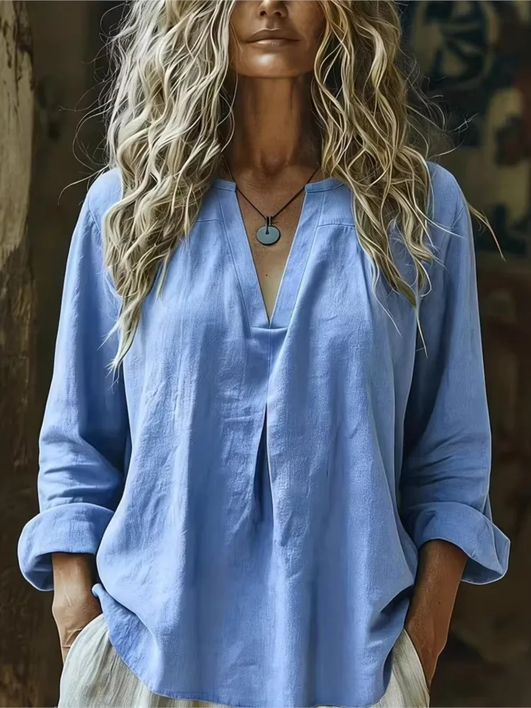 

Новые женские рубашки для осени: модные, с V-образным вырезом, длинным рукавом, однотонные, элегантные, для офиса, праздников и вечеринок.