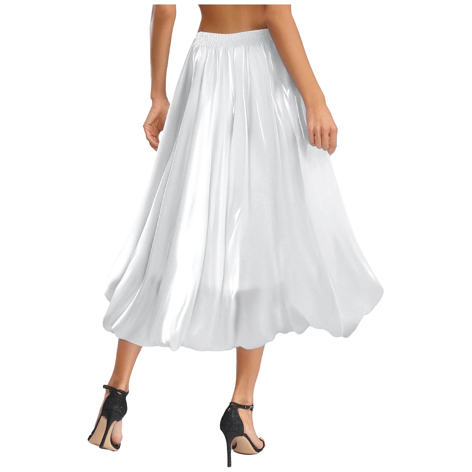 Women Goddess Bright Silk Light Luxury Fashion Lantern Shape Flower Bud Skirt Solid Color Skirt for Party Banquet Daily Wear