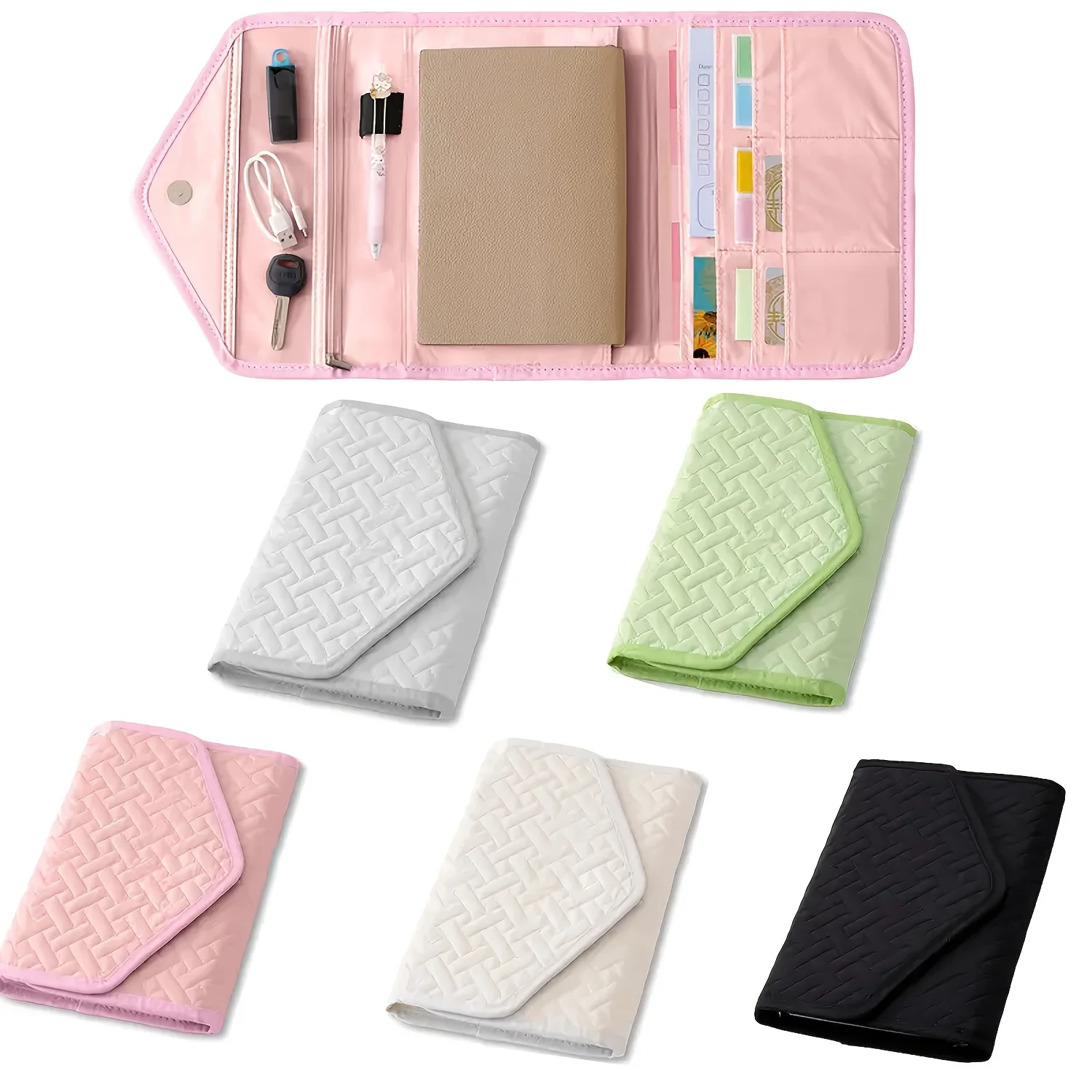Portable Multi-compartment Journal Organizer Pen Loop Card Slots Zipper Pocket Travel Stationery Storage Case for Students Book
