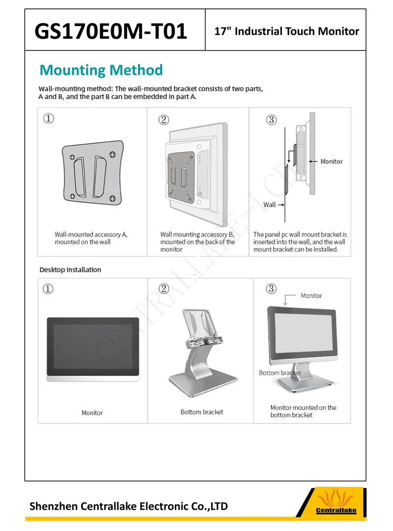 Monitor Desktop LCD industri 17 ", dudukan VESA dengan Panel sentuh, layar Bezel aluminium