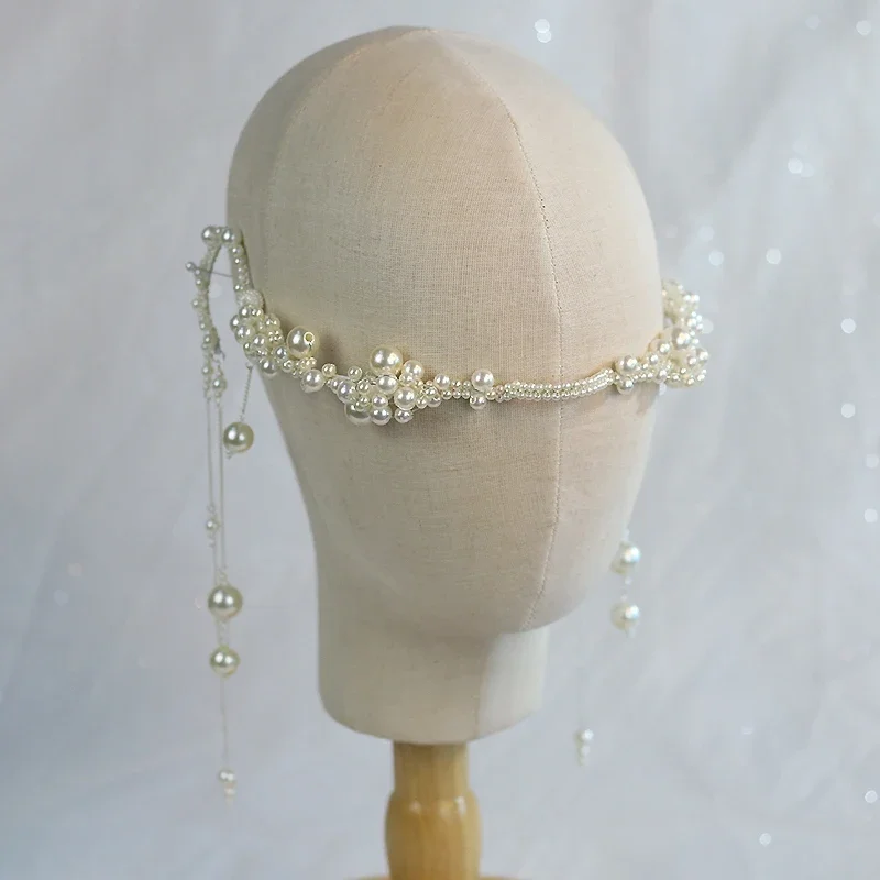 High-end children's antique pearl fringed face decoration show accessories host dress accessories girl princess photo props