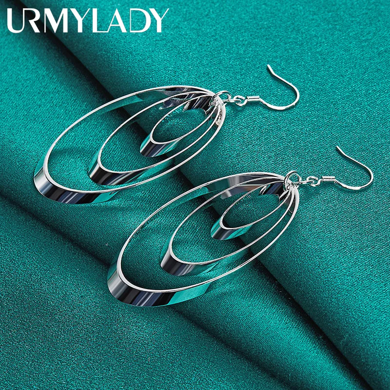 URMYLADY 925 Sterling Silver Oval Multi Circle Swirl Earrings for Women Wedding Engagement Party Fashion Jewelry