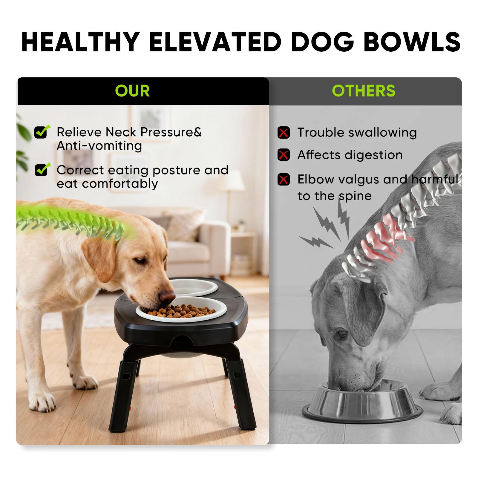 Click to see full view 2+   VIDEO Elevated Dog Bowls Stand, 3 Height Adjustable Raised Dog Bowl with Collapsibl view 4