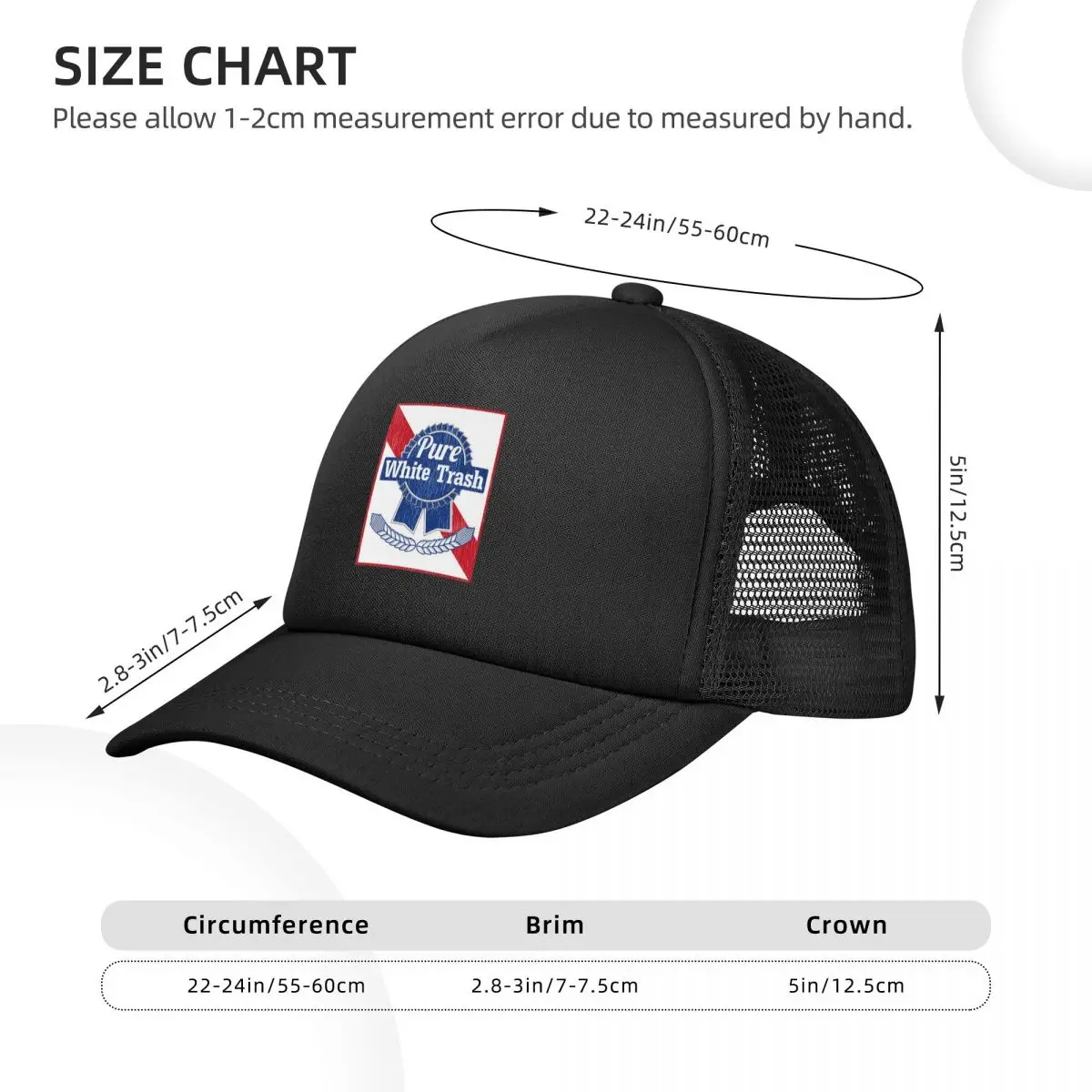 Redneck Gift, Pure White Trash Mesh Baseball Caps Snapback Fashion Baseball Hats Breathable Casual Casquette Outdoor Unisex