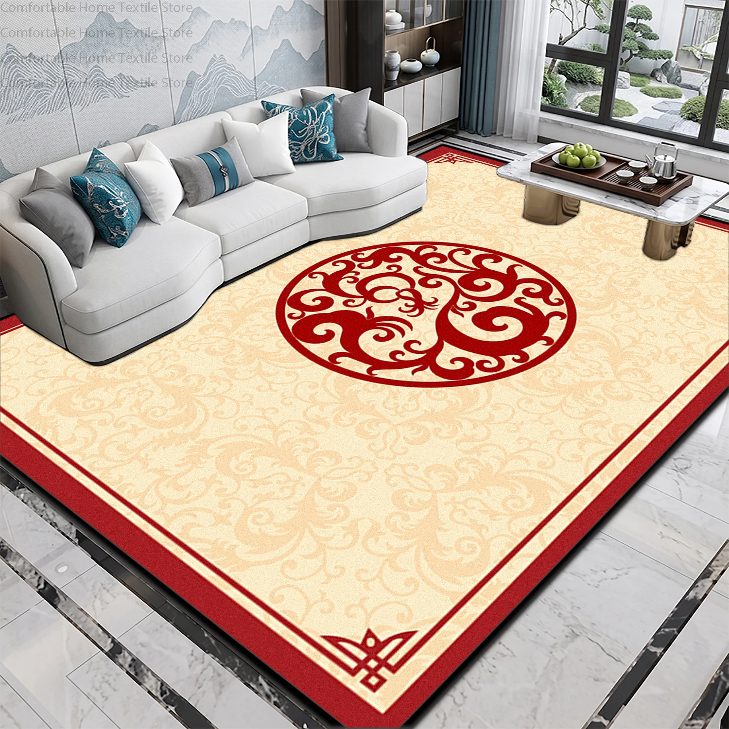 New Chinese Minimalist Style Living Room Carpet Home Decoration Luxury Antiskid Soft Rug Easy Clean Short Velvet Large Floor Mat