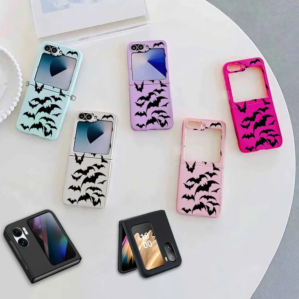 Luxury Phone Soft Case for Samsung For Galaxy Z Flip 7 6 Z 5 Z 4 Z 3 5G Cute Candy Solid Protective Cover Bat Silhouette