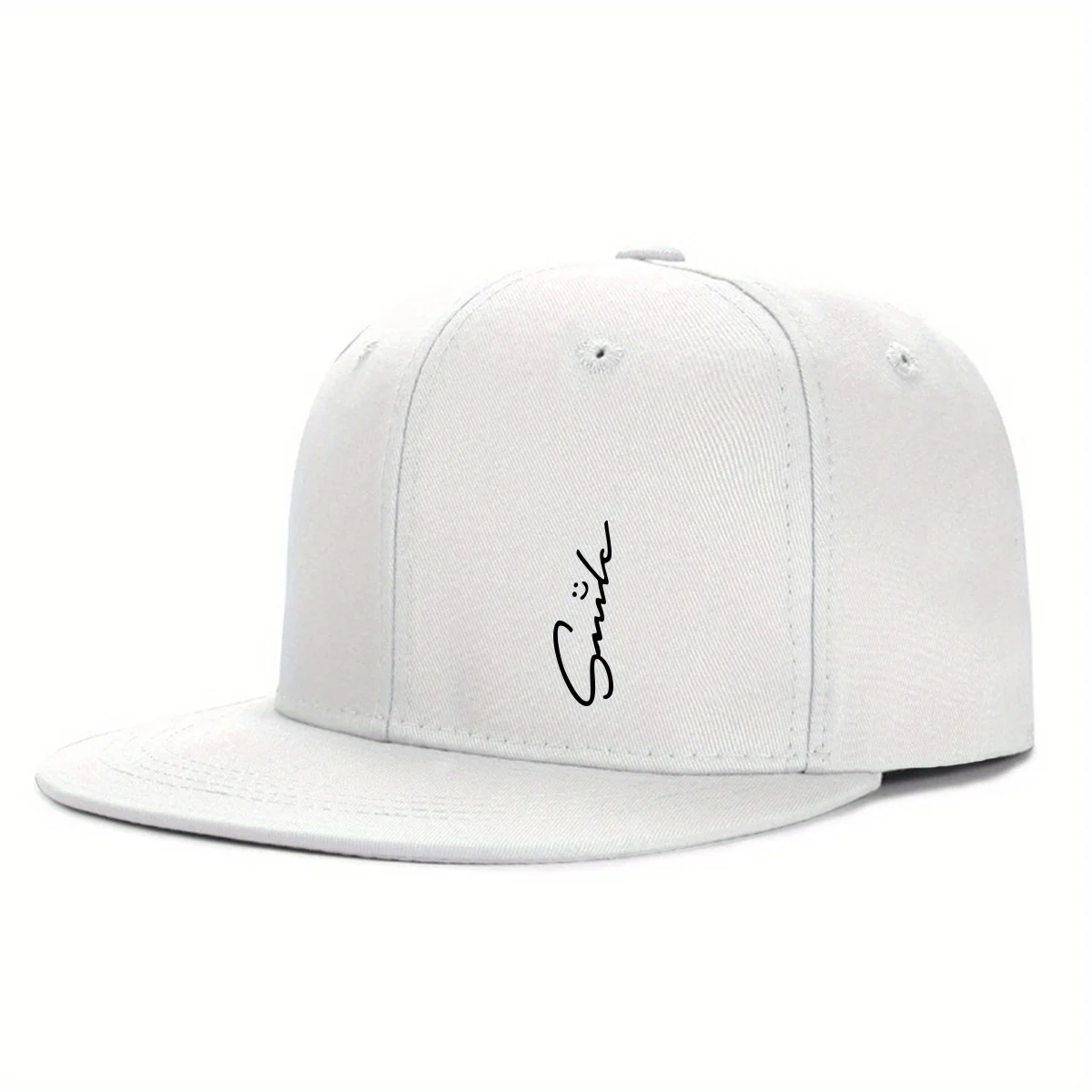 Stilvolle Baseballkappe mit Buchstaben-Smiley-Gesicht-Aufdruck für Männer und Frauen, verstellbarer Sonnenschutz, gewebter Sonnenhut mit flacher Krempe, Gorras – Detail 6