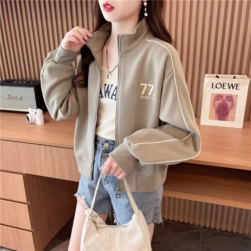 Fashion Stand Collar Zipper Embroidery Sweatshirts Female Clothing 2024 Autumn Winter New Loose Korean Tops Casual Sweatshirts