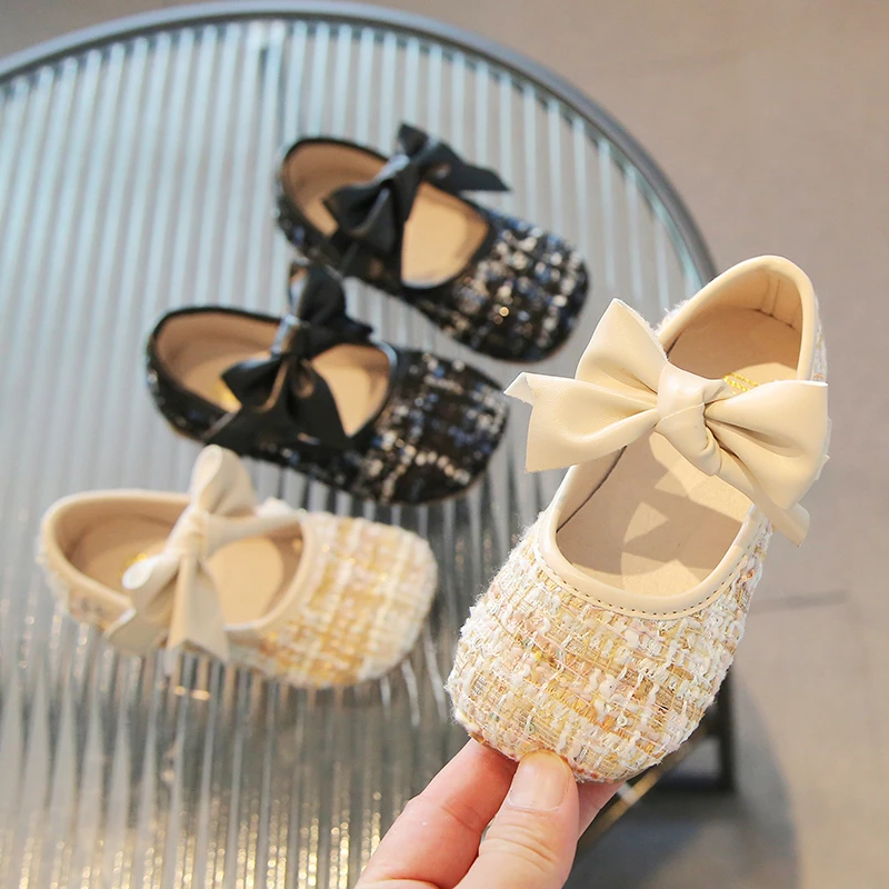

Туфли Мэри Джейн для маленьких девочек, элегантные детские туфли на плоской подошве, с застежкой-липучкой, модные детские туфли с бантом, черные бежевые, на осень