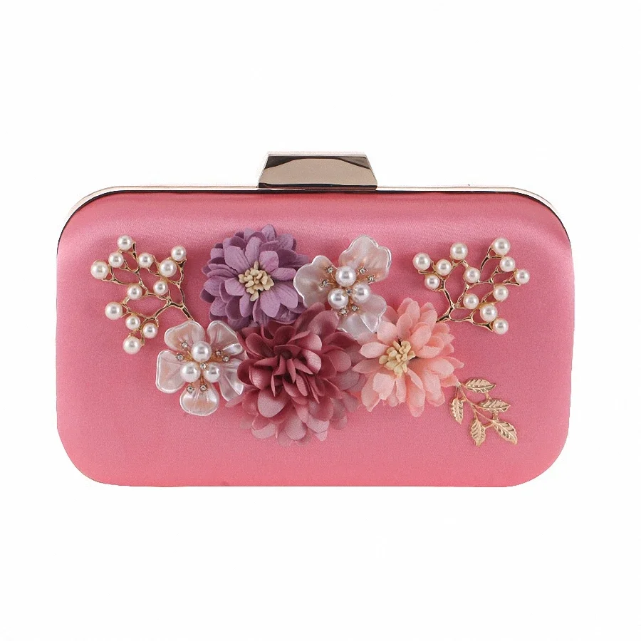 Colorful Flowers Party Ladies Evening Clutch Bags Appliques Chain Women Shoulder Crossbody Bags with Luxury Peal