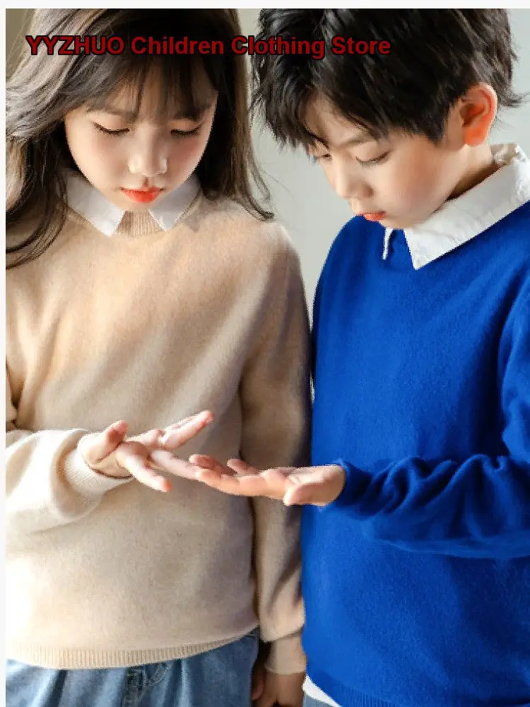 Kids Solid Color Mock Neck Pullover Sweater Boys Girls Fleece Lined Cashmere Knit Top Autumn Winter Warm Soft High Neck