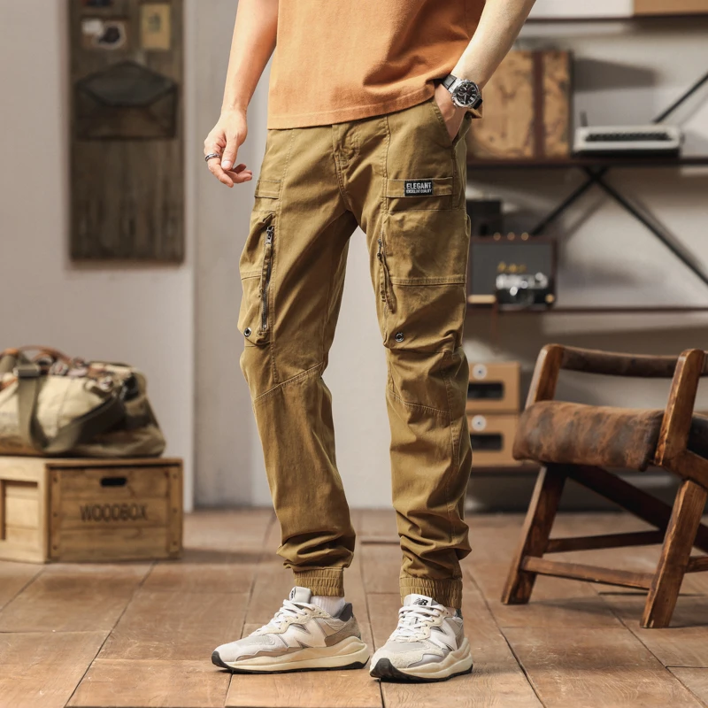 

Trendy Men's Cargo Pants Fashionable 97% Cotton Breathable Multi-Pocket Cargo Pants with Elastic Cuffs Comfortable Casual Pants