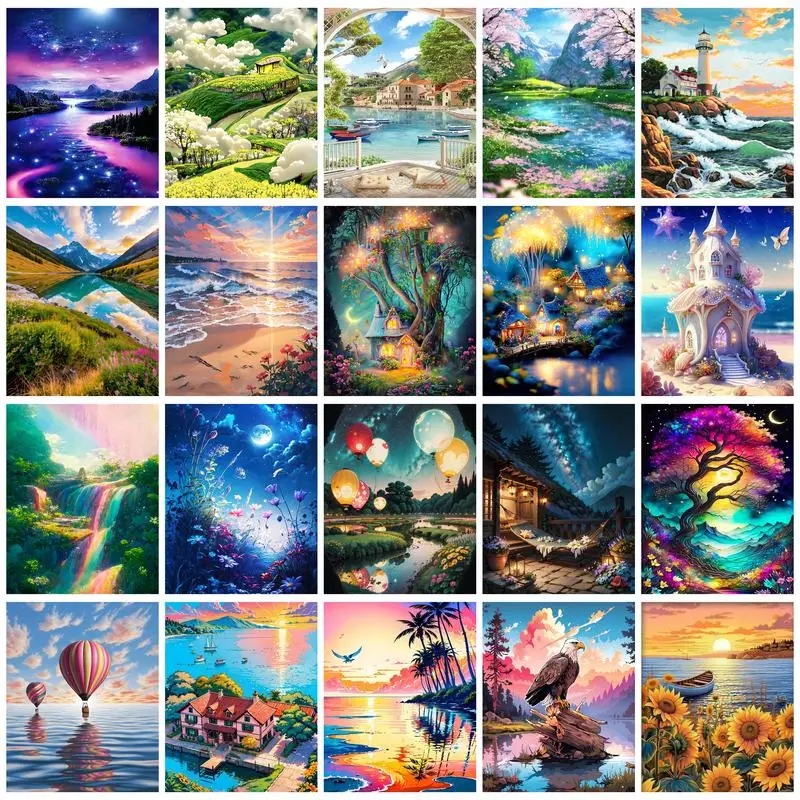 

PhotoCustom Seaside Scenery Painting By Numbers Kits For Adults Pictures By Number Diy Gift Handpainted Paints Kits For Home Dec