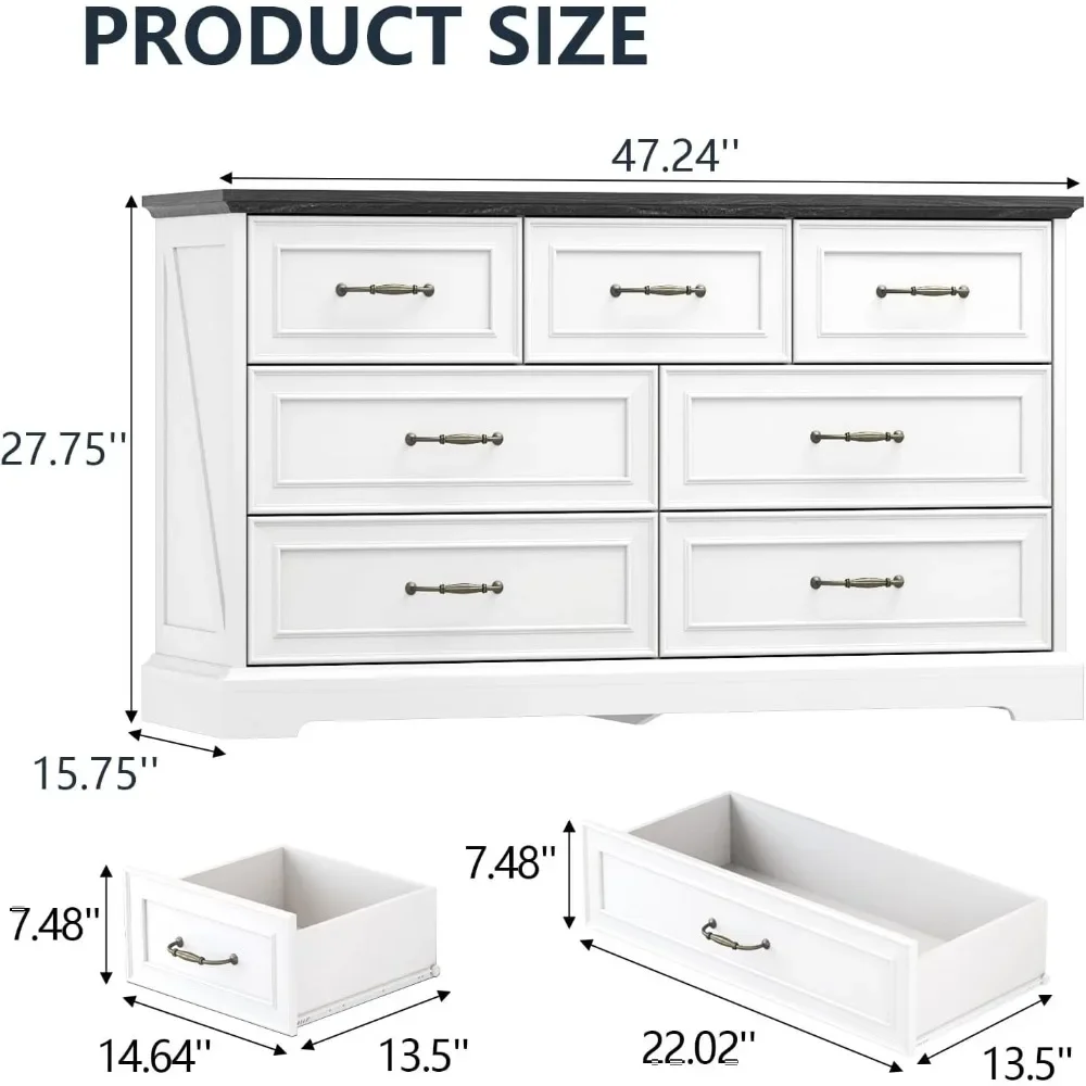 Farmhouse  for Bedroom with 7 Drawer, for Closet,Rustic Wooden Chest of  with Natural Wood Texture