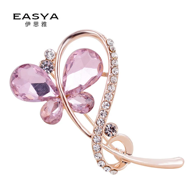 Butterfly rhinestone new brooch wholesale fashion professional women's pink gemstone brooch pin shawl buckle