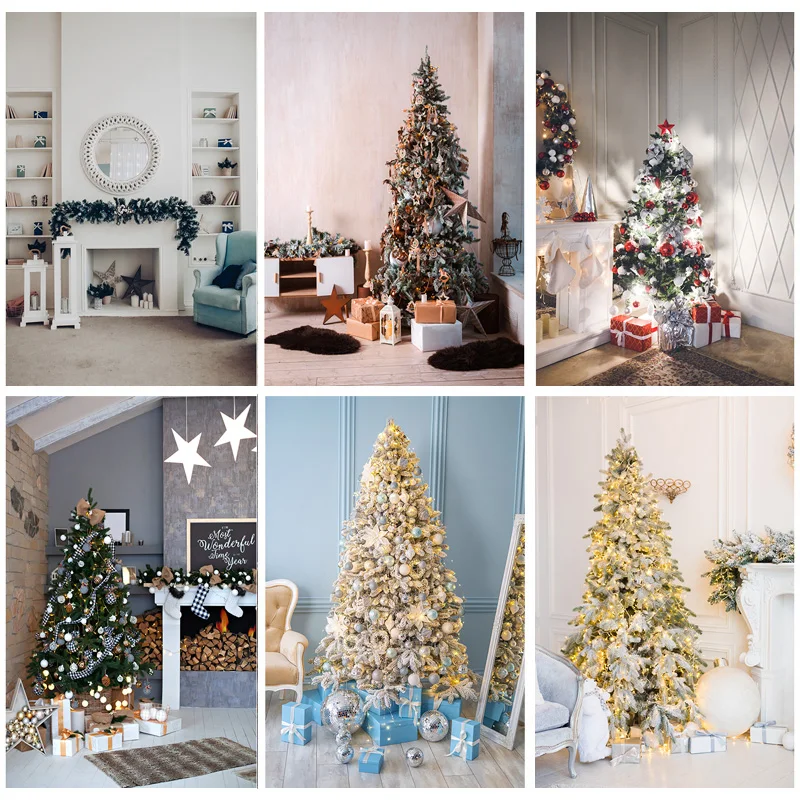 

SHUOZHIKE Christmas Photography Background Christmas Tree Fireplace Backdrops For Photo Studio Props 21525 JPE-68