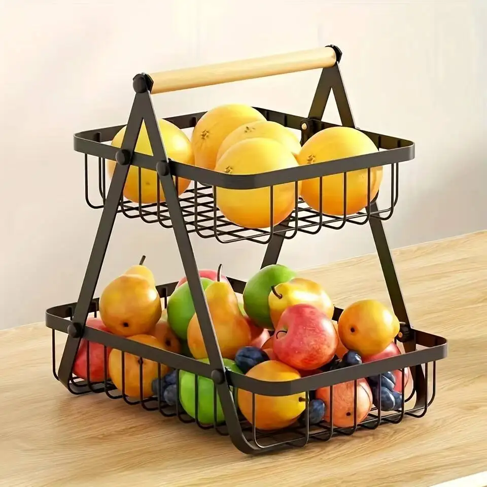 

2 Tier Countertop Basket,Portable Fruit Bowle For Kitchen Organizer Storage & Fruits Vegetable Bread Snacks Basket