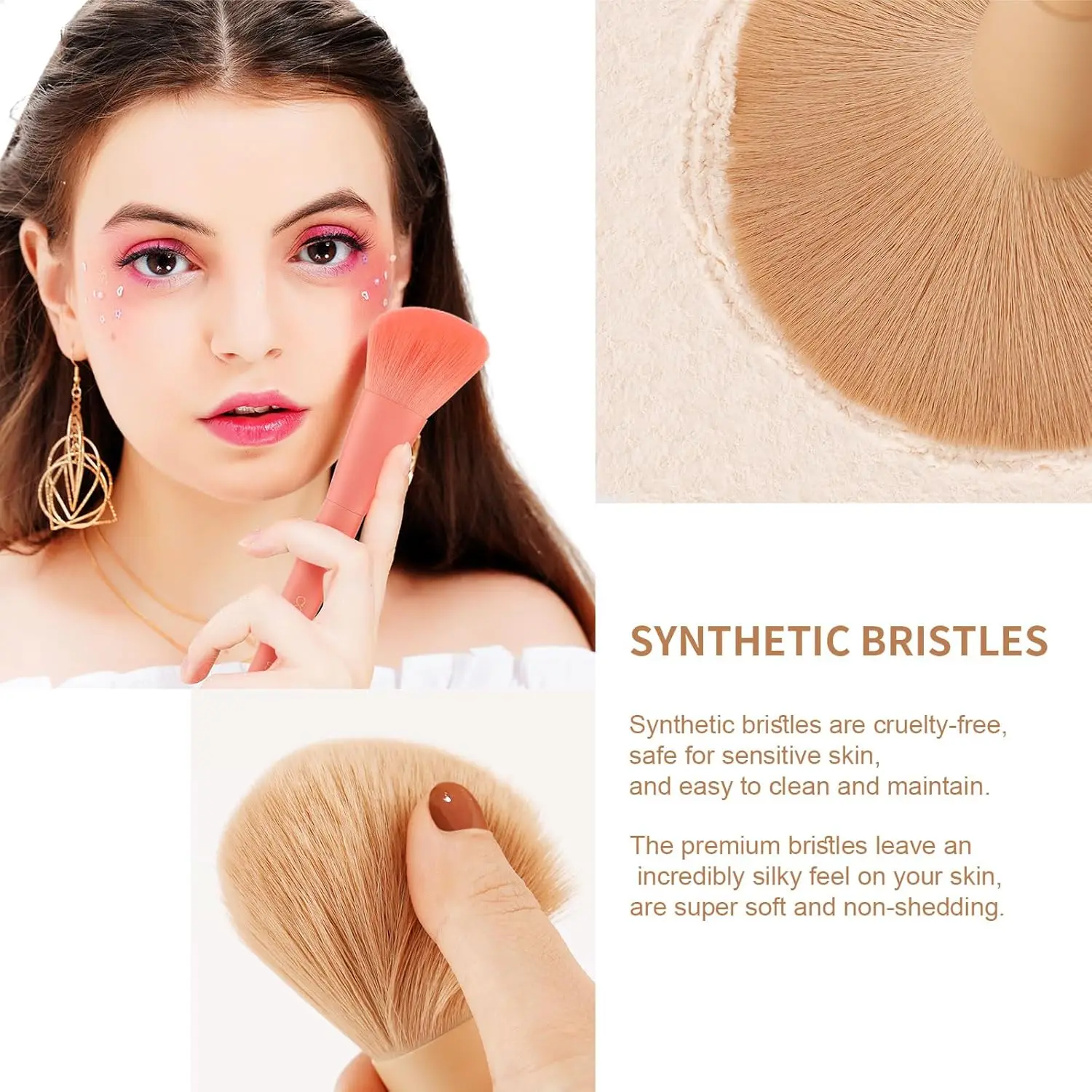 17+2 stuks premium make-upborstelset van synthetisch haar met tas, spons, beschermer - Morandi-stijl, houten handvat, geschenkdoos