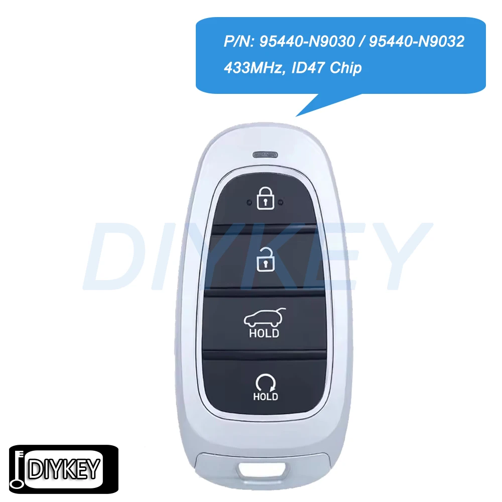 

4 кнопки умный дистанционный автомобильный брелок 433 МГц ID47 чип для Hyundai Tucson 2022 2023 95440-N9030, 95440-N9032 FCC ID: TQ8-FOB-4F26