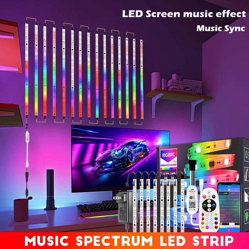 

12V 10m Wifi RGBIC Music Led Bars Led Strip Light Music Sync Tuya Ape Alexa Smart Lights Strip For Party Led Lights For Room