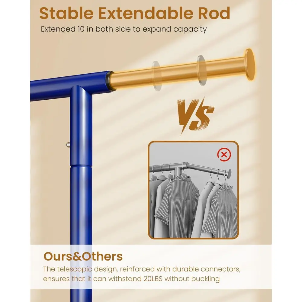 Sturdy Metal Rolling Clothes Rack, 450 lbs Capacity, Lockable Wheels, Navy Blue for Bedroom Wardrobe