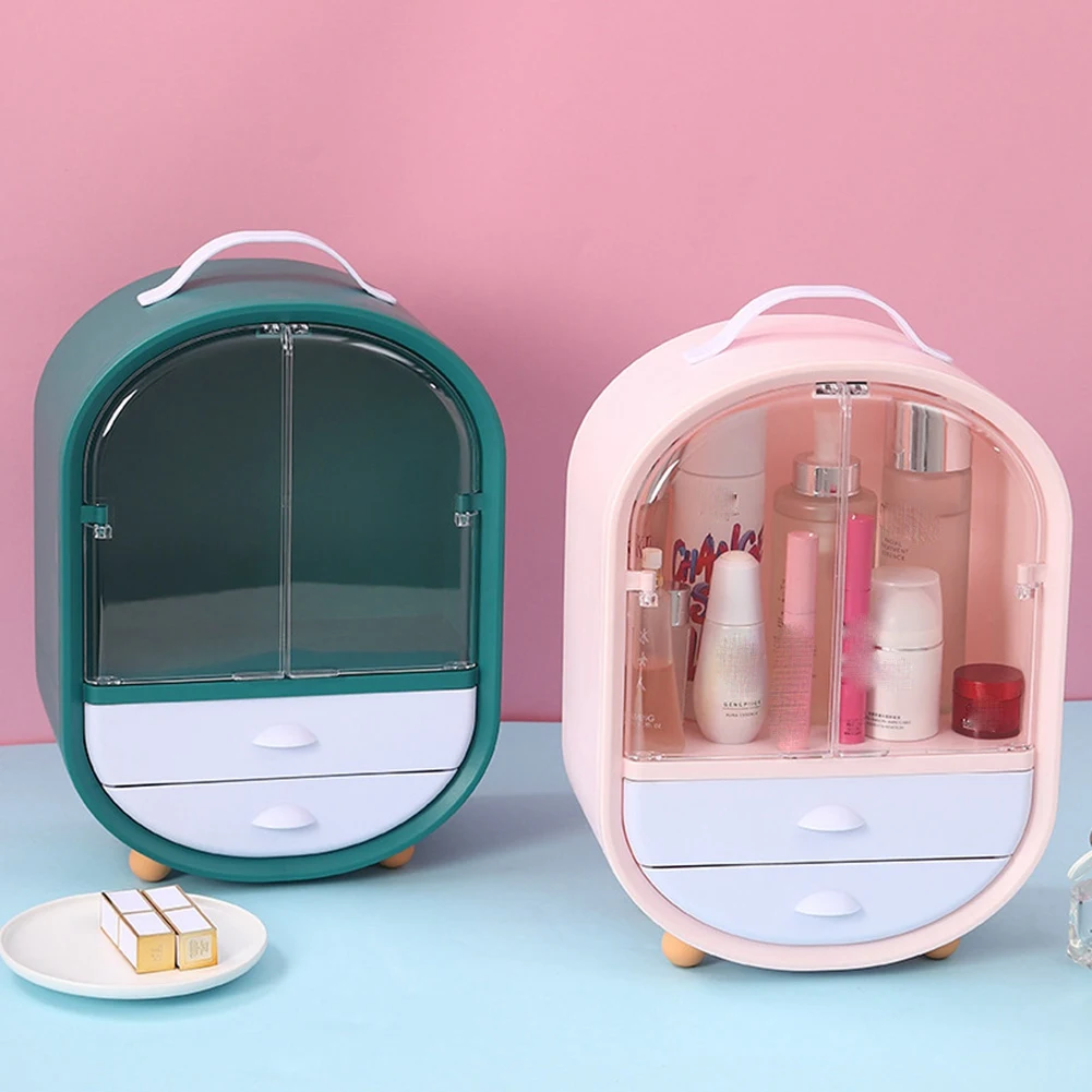 

LNHF Cosmetic Storage Box Large Capacity Portable Dustproof Desktop Skin Care Products Jewelry Double Door Storage Box