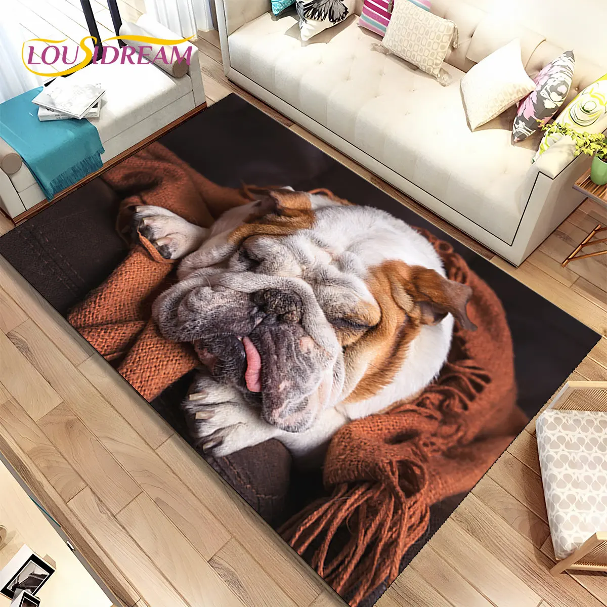 만화 프렌치 핏불 강아지 애완 동물 공간 러그, 홈 거실 카펫 러그, 어린이 침실 소파 현관 매트 장식, 미끄럼 방지 바닥 매트