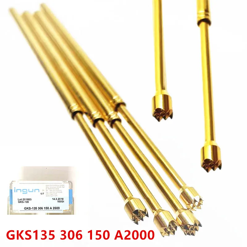 

100PCS/Box 100mil Extended Probe GKS135 306 150 A2000 Nine-claw Plum Head Total Length 38.7mm Spring Test Pin