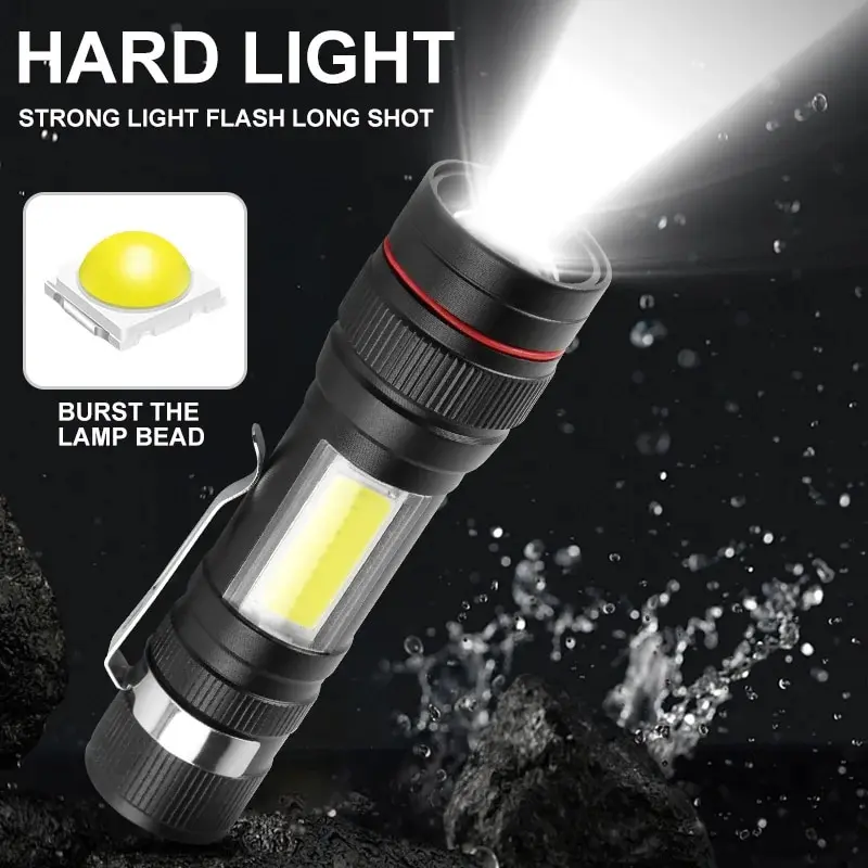 USB Charging Mini LED Flashlight High-power Torch Working Light and Magnet Camping Light 3-light Mode Outdoor Lighting