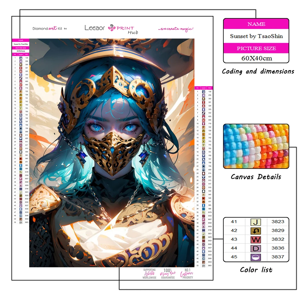 5D Diy Manga Girl Diamond Painting Warrior Woman In A Mask Full  Rhinestone Mosaic Embroidery Cross Stitch Kit Home Decor Gifts