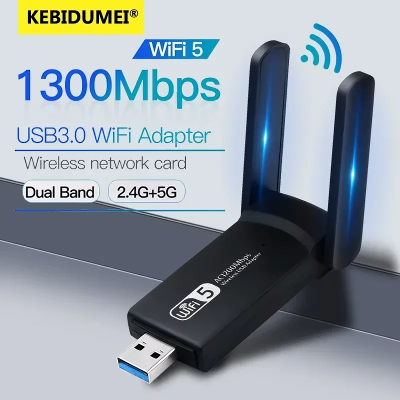 

1300 Мбит/с USB-адаптер Wi-Fi WiFi 5 Ethernet Сетевая карта двухдиапазонный 5G 2.4G USB3.0 WiFi-ключ для Win 7/10/11 Приемник для ноутбука и ПК