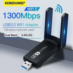 1300Mbps USB WiFi Adapter WiFi 5 Ethernet Network Card Dual Band 5G 2.4G USB3.0 WiFi Dongle For Win 7/10/11 Laptop PC Receiver