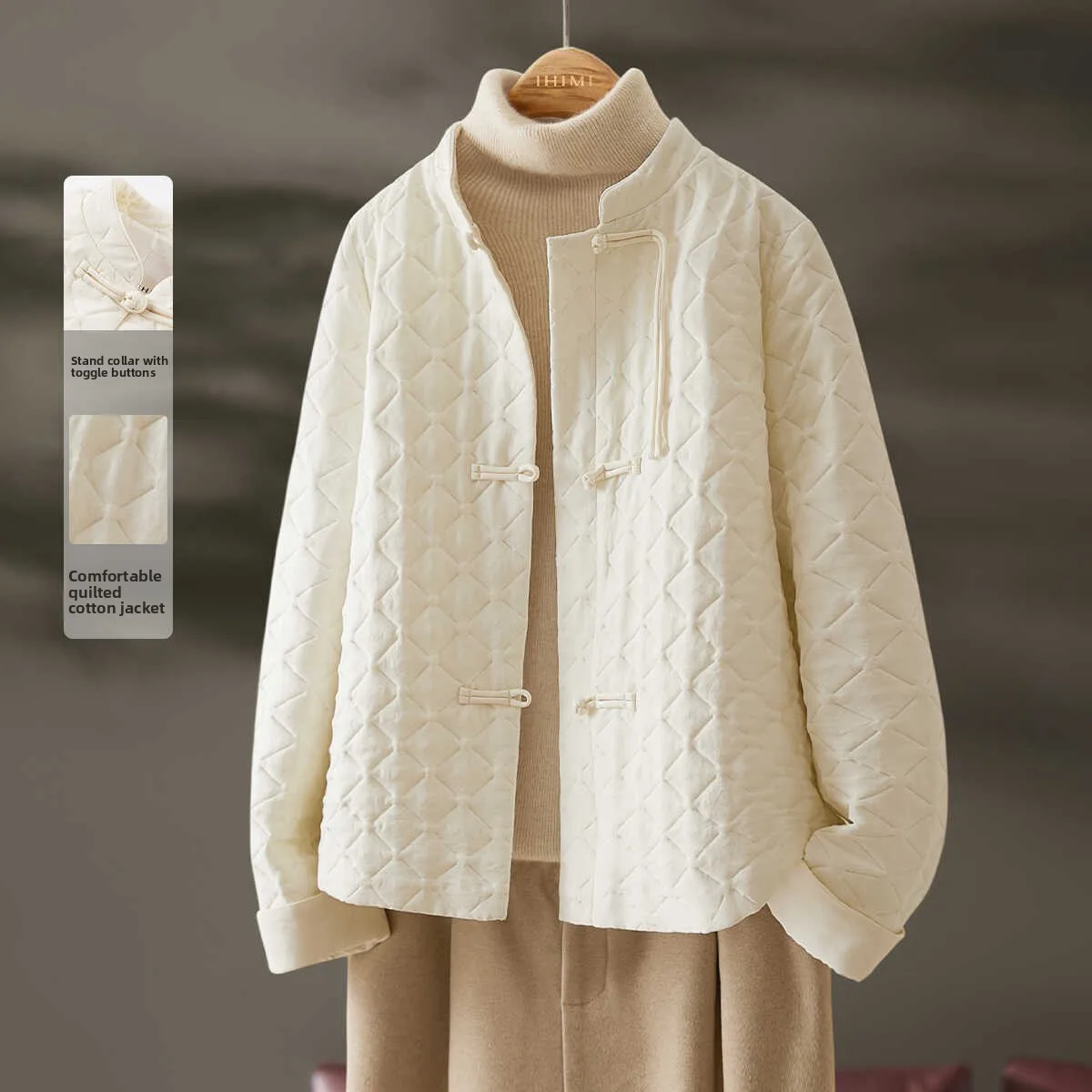 

Thickened Cotton Jacket Women's Button Design Winter New Style Warm Pure Color Small Cotton Coat Loose Fit Commute Style