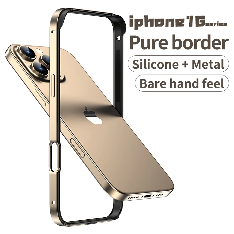 Metal Bumper Case For iPhone 16 Pro Max 15 14 Plus 13 16Pro Alloy + Silicone Frame Bare Hand Feeling Armor Corners Cover