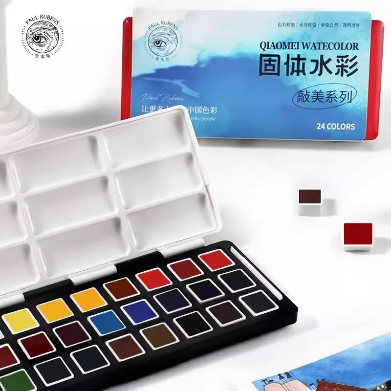 conjunto de pintura aquarela profissional com paleta paul rubens qiaomei monocromatica pintura artista art supplies 24 cores 01