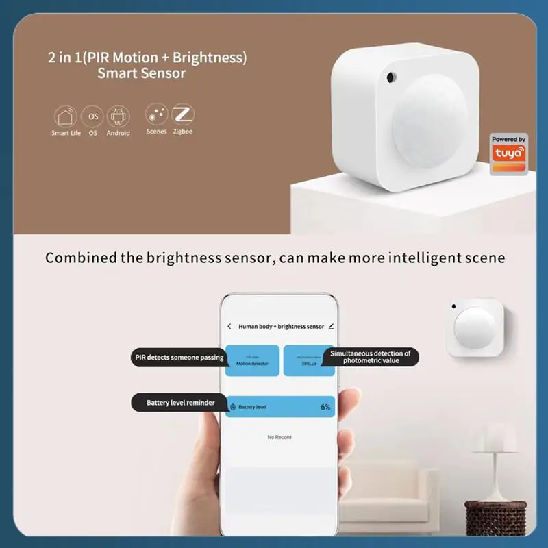 

Y22A-Tuya Bluetooth 2 в 1, PIR-датчик движения, яркость, беспроводной инфракрасный детектор, датчик охранной сигнализации, умная жизнь, Dur