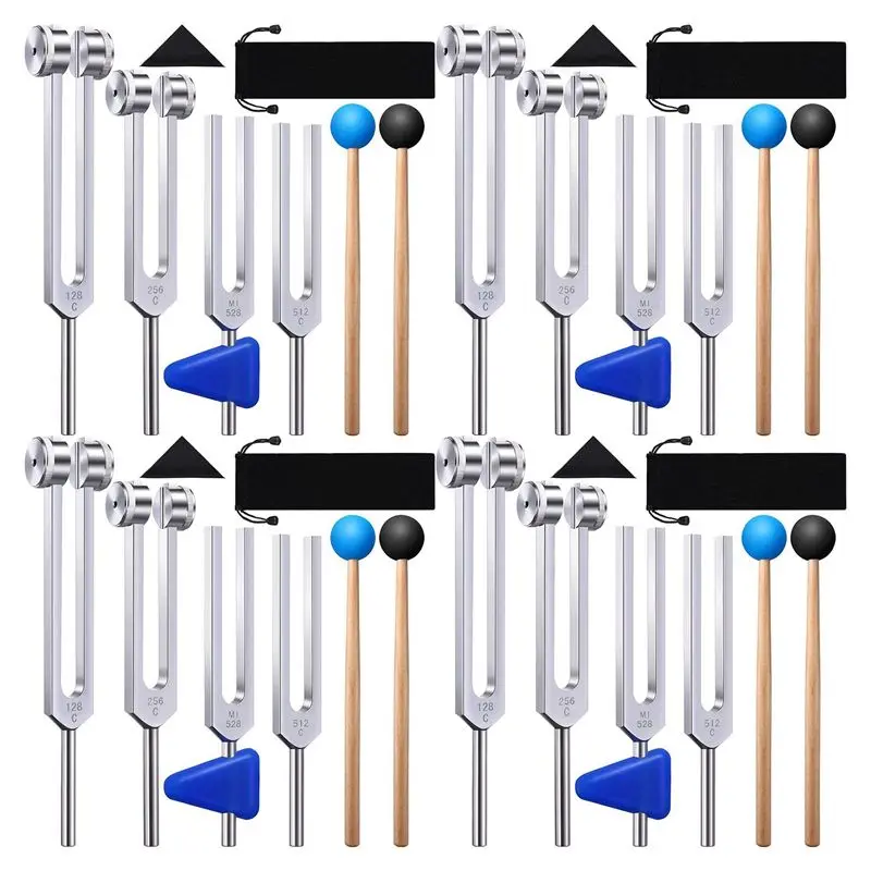 XSXS-16 Pack Tuning Fork Set(128 Hz,256 Hz,512 Hz,528 Hz)With Tuning Fork Hammer For Sound Sound Vibration Tools
