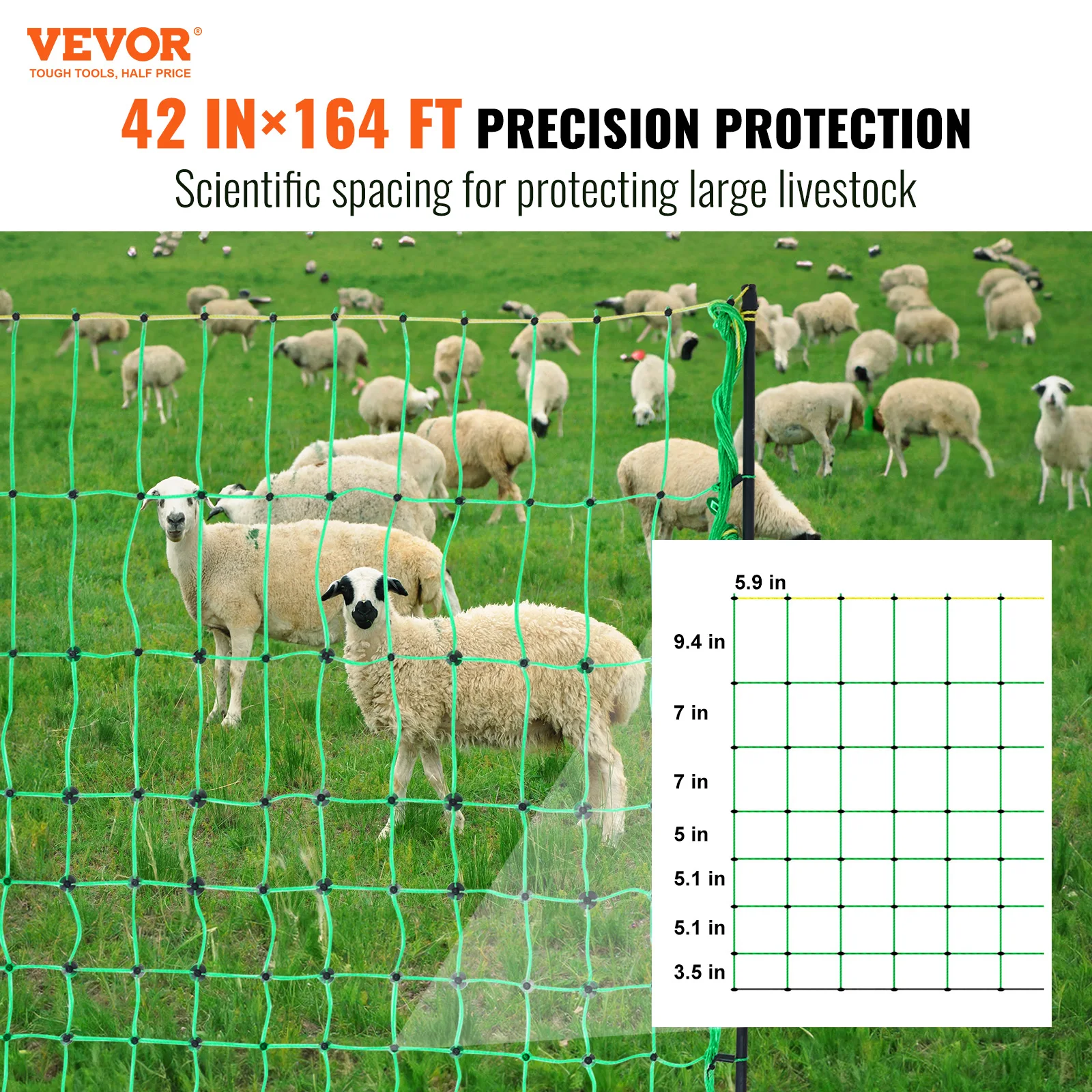 VEVOR Electric Fence Netting PE Net Fencing with Posts & Double-Spiked Stakes Utility Portable Mesh for Lambs Dogs Used in Farms