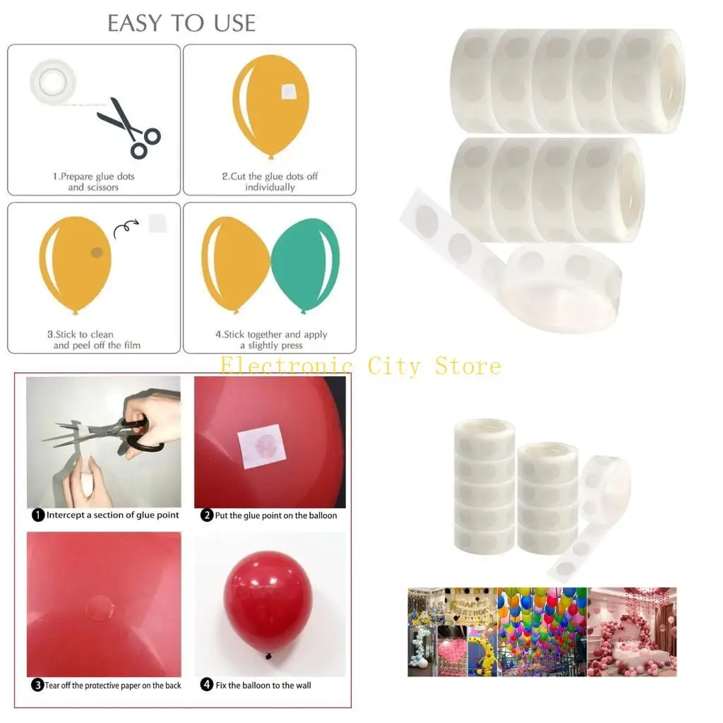 1000Pcs Invisible Double Side Adhesive Dots for Balloon Craft 1.2cm Clear Dots Sticker Removable for Wedding Decoration HU8D