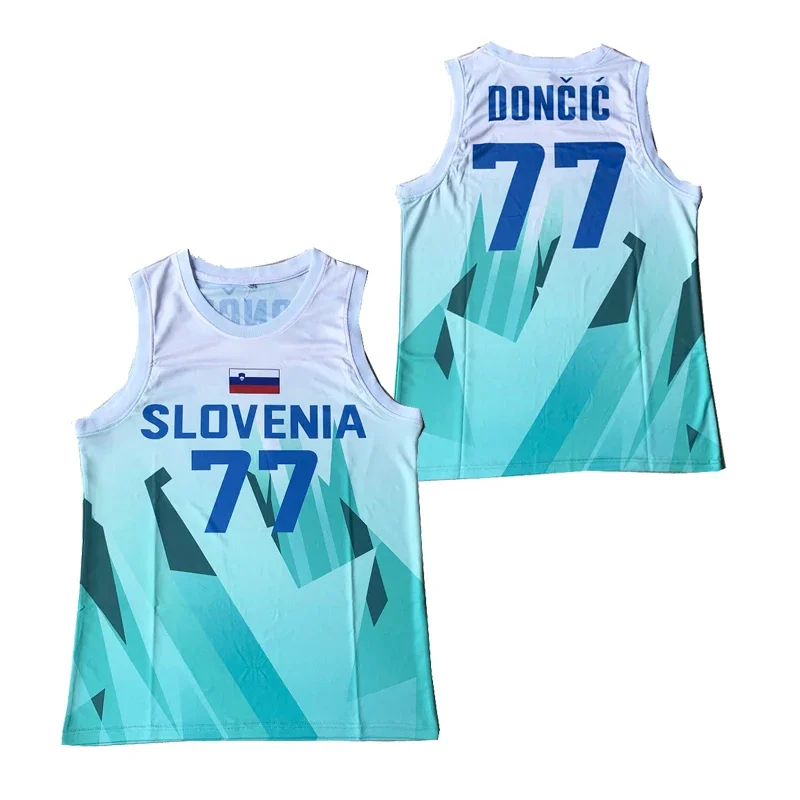 Basketball jerseys SLOVENIJA team 77 Doncic JERSEY Sewing Embroidery Outdoor sportswear cheap high quality White Blue champion