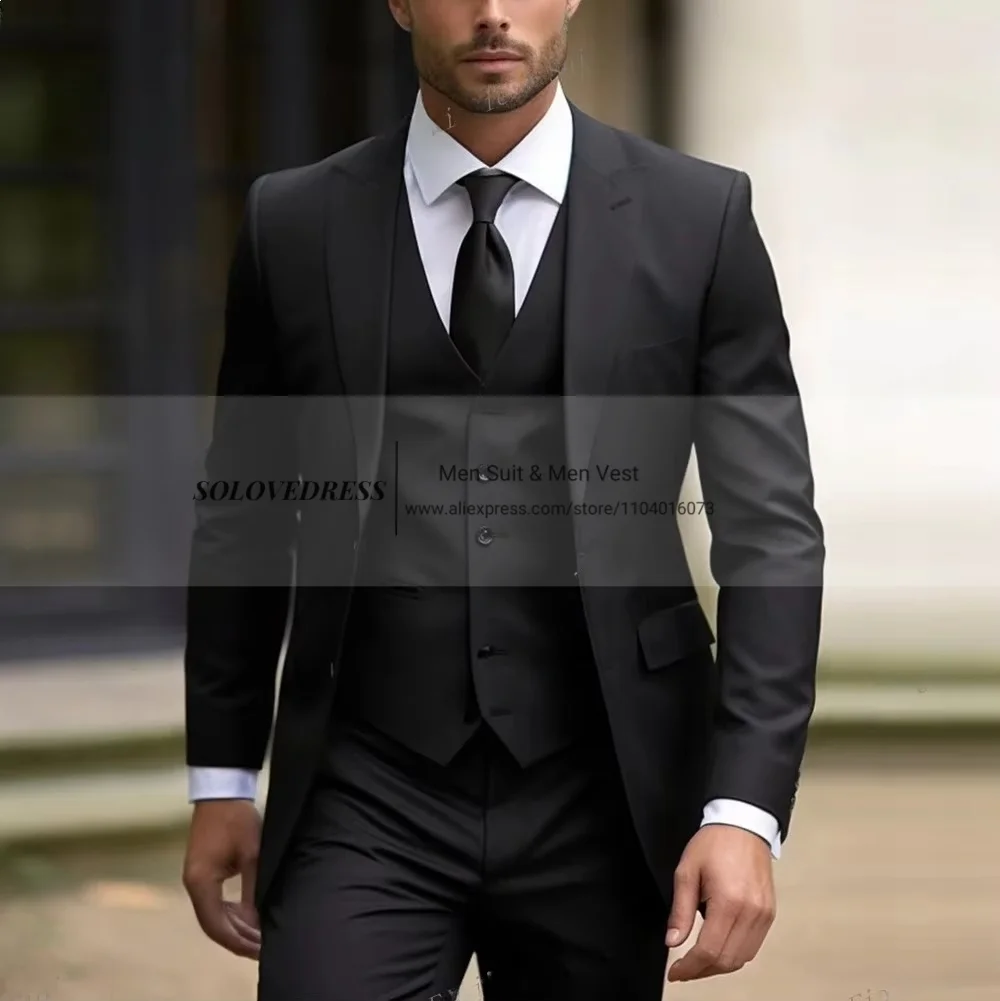 

New Formal Occasion Men Suit Business Tuxedos Groom Groomsman Wedding Party Prom Male 3 Piece Set Blazer Vest Pants