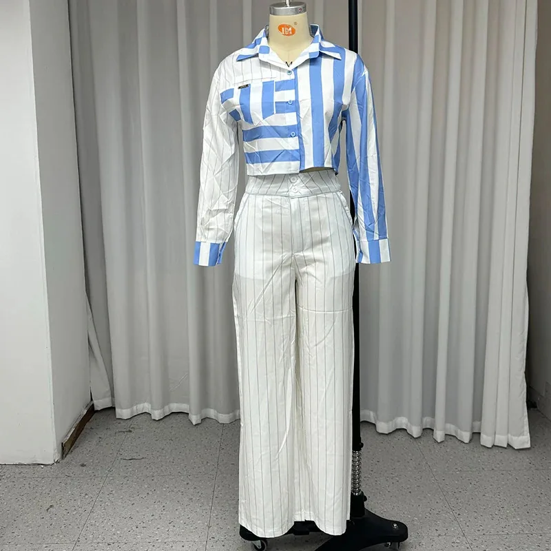 

Women's Elegant Striped Shirt & Casual High Waist Pants Set Temperament Commuter 2025 Summer New Female Fashion Trousers Outfits