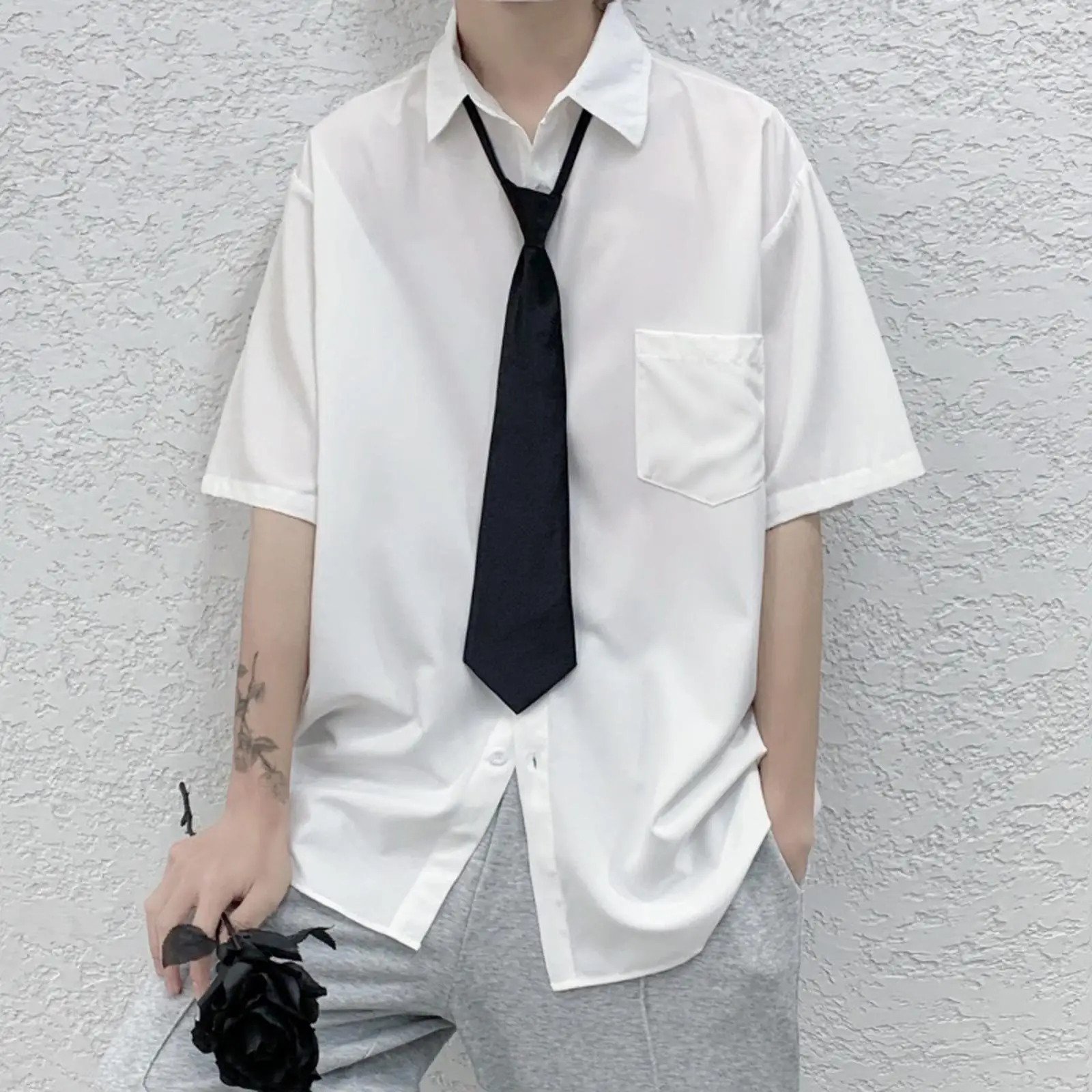 Uniform JK Girls Black Simple On Tie Security Tie Uniform Shirt Suit Neckties Steward Matte Funeral Lazy Neck Ties Men Women